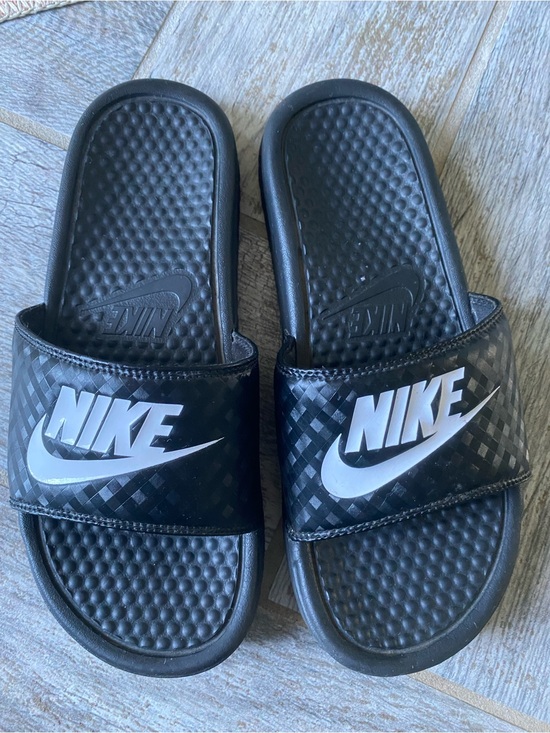 Nike Shoes - Nike Black Slides with White Logo Swoosh 7